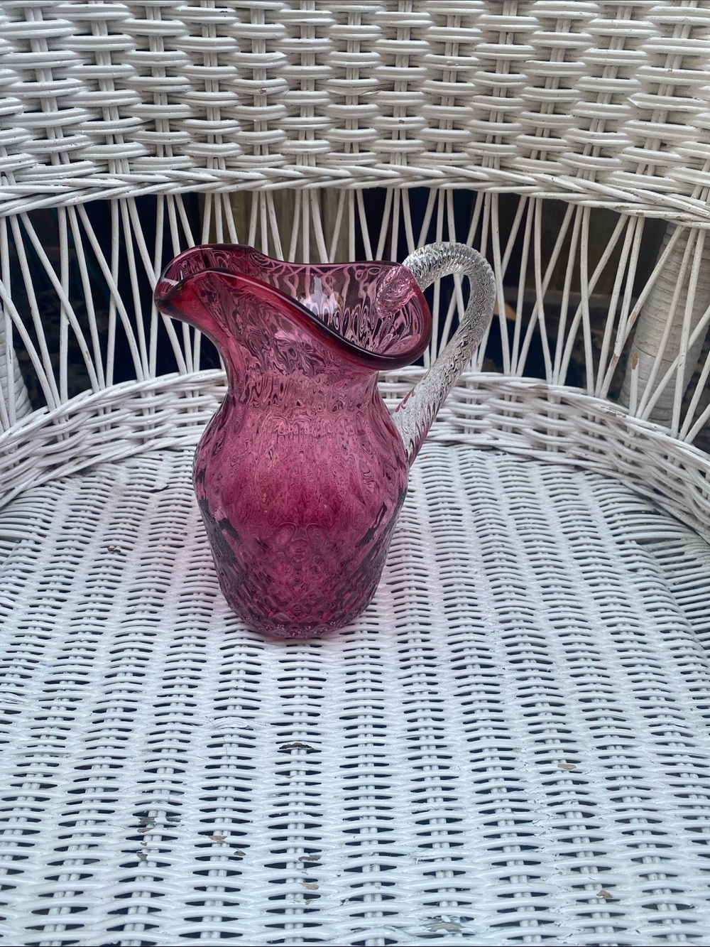 Vintage hand-blown cranberry glass pitcher